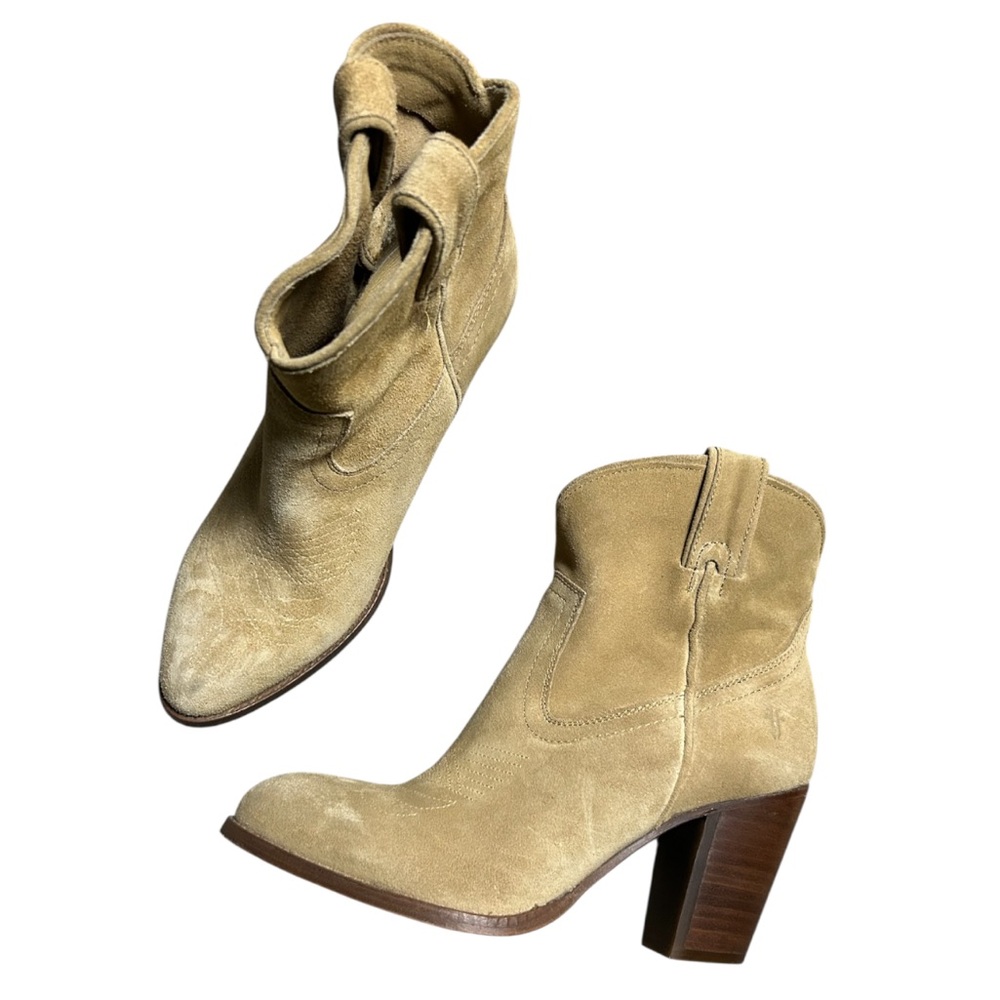 Frye Classic Ilana Short Suede Leather Western Style Boots Size 7.5B In Tan - Picture 4 of 8